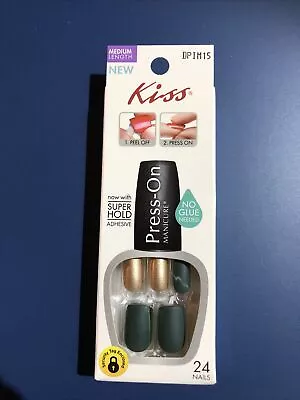 Kiss Press On Nails  Hunter Green & Matte Gold  MED Length • $7.95