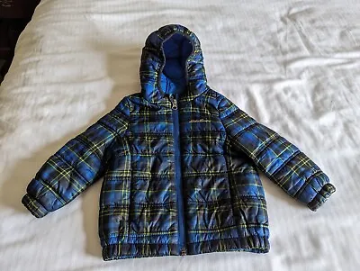 Eddie Bauer Blue & Black Checked Hooded Zip Closure Baby Puffer Jacket 2T • $14.99