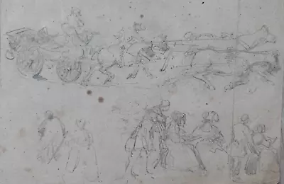 Antique Pencil Original 19th Century Drawing People Horses Sketches • £146.22