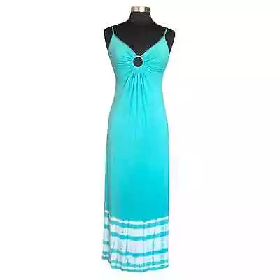 Michelle Jonas Designs Aqua Knit Maxi Dress Size Medium Coastal Beachy Vacation • $49.99