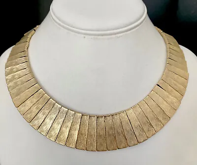 Vintage LES BERNARD Gold Plated Cleopatra Collar Necklace Wide Panel Signed • $69.95