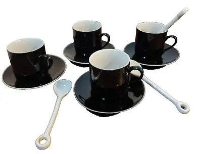 Vintage Cappuccino Espresso Cups And Saucers Black Set Of 4 From China  2.25 Cup • $16