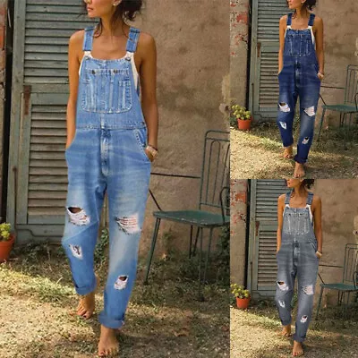 Women Denim Dungarees Casual Ripped Pocket Jeans Overalls Bib Pants Jumpsuit New • $42.47