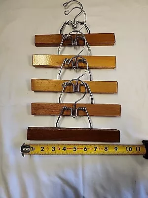 (5) 9 Inch Vintage Wooden Clamp Pants Trousers Skirts Clothes Hangers Sturdy • $12.99