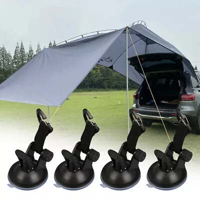 4X Tie Down Anchor Suction Cup Set For Camping Car/Truck/Suv Roof Top Tent Black • £7.97
