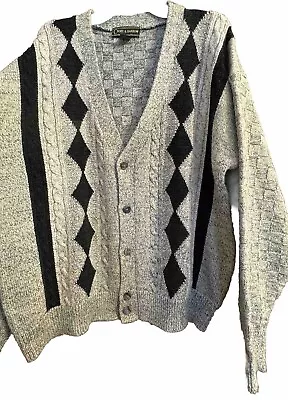 VTG Croft And Barrow Grandpa Cardigan Sweater XL Mens Gray Black Argyle Academia • $42.88