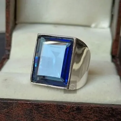 Mens Blue Sapphire Ring Heavy Men Ring 925 Sterling Silver Statement Ring • $88.99
