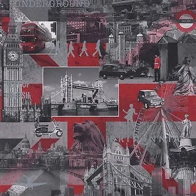£9.05 • Buy Muriva Wallpaper 102509 - Brittania London Black / White / Red NEW!!!
