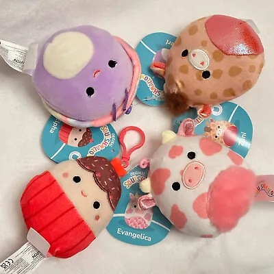 Squishmallow VDAY 3.5” Clip-On Set. ￼Zuni Elpha Evangelica & Swerl. NWT RARE • $45