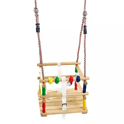 Wooden Baby Swing Seat With Safety Harness And Fun Play Beads Nursery Cradle • £22.99