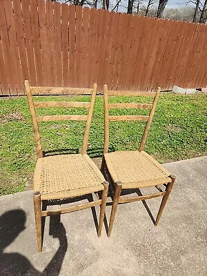 Antique Ladder Back Chairs (Set Of 2) - Rush Seats Made In ITALY • $269.99