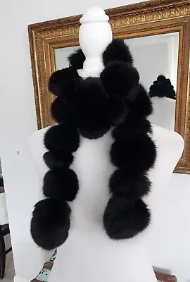 New CEJON Black GENUINE RABBIT FUR Pom Pom Scarf Mob Wife Asthetic • $15.99