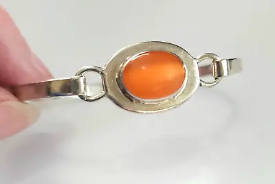 Taxco 925 Sterling Silver Orange Cats Eye Stone Hinged Bangle Bracelet Mexico • $26