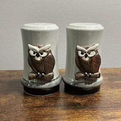 Vintage Owl SALT & PEPPER SHAKERS Brown Speckled Glaze • $5.95