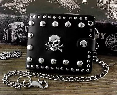 Wallet For Men Skull Studded Biker Goth Leather Wallet With Jeans Pants Chain • $19