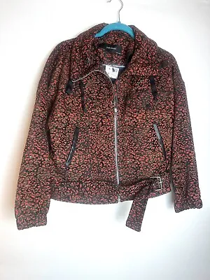 NEW Zara Red Black Green Cheetah Print Coat - Jacket Size Small • $45
