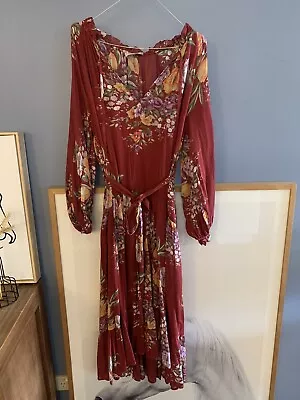 As New Auguste Maroon Floral Ruffle Hem Maxi Dress Size 8 • $40