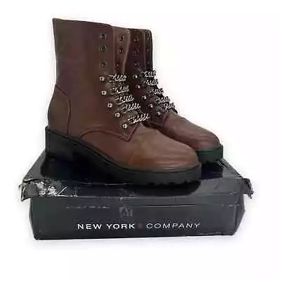 NWT NY&Co Cruz Boot Size 9 Cognac Chain Link Combat Bootie NIB NEW • $42.99