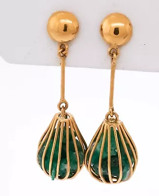 Vintage 18K Yellow Gold Rough Cut Emerald Drop Dangle Earrings • $38.50