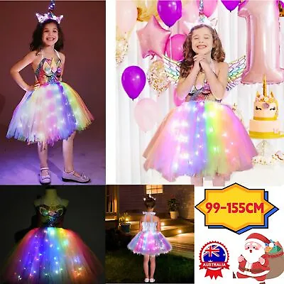 $44.64 • Buy 99-155cmCostume LED Light Up Unicorn Princess Dress  Party Outfit With Headband