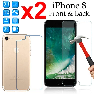 $7.99 • Buy X2 Tempered Glass 9H Screen Protector For Apple IPhone 8 Front And Soft Back