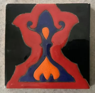 CALIFORNIA POTTERY :: Vintage 6” Sq TILE “Moorish” DESIGN Enamel LOS ANGELES USA • $59.99