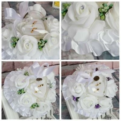 £6.59 • Buy Wedding Ring Pillow Ceremony Heart Shaped Ring Bearer Cushion Wedding Ring Box