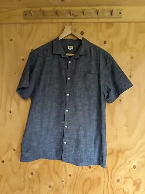 KIN John Lewis Mens Blue Chambray Denim Short Sleeve Shirt 2XL XXL Chore Utility • £25