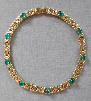 Monet Gold Tone Choker Necklace Trimed With Green Cabachones • $33