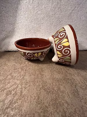 2x Handmade/Painted Molcajetes De Barro Mexicano 2 Terracotta Salsa Bowls Cute!! • $24