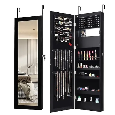 Wall-mounted Jewelry Storage Cabinet Door Hanging Jewelry Armoire W/ Full Mirror • £59.95