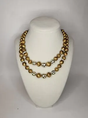 Bronze Colored Metal Beaded Necklace With Rhinestone Balls For Added Sparkle.  • $15
