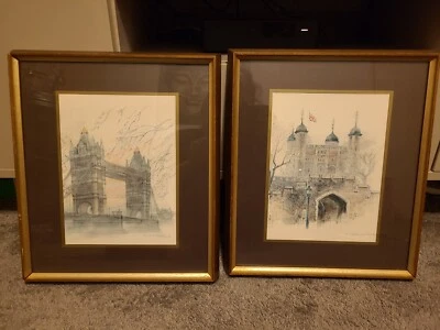 £30 • Buy 2 Stunning Mads Stage Framed Signed Prints Tower Bridge & Tower Of London 1976