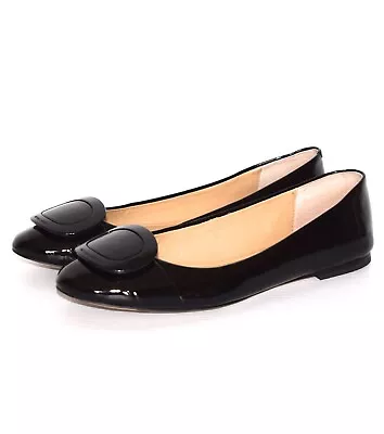 MICHAEL KORS Pauline Black Patent Leather Buckle MK Logo Ballet Flats Size 8M • $49.95