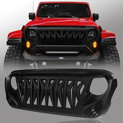 Front Shark Grille Replacement Grill W/LED Lights For Jeep Wrangler JL JT 18-24 • $128.39