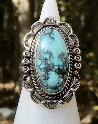 NAVAJO Indian Native American 925 STERLING SILVER MORENCI TURQUOISE RING 5.5 • $213.99