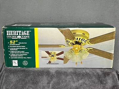 Heritage Ceiling Fans 52  5-Blade Polished Brass Finish New In Box • $147.69