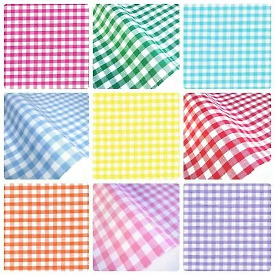 £5.99 • Buy Gingham Polycotton Fabric 1/4  Checked Material 112cm 44  Wide Sewing Curtains