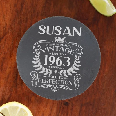 £10.99 • Buy Vintage 1963 Engraved Gin Glass And Coaster Personalised 60th Birthday Gift
