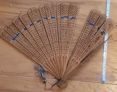 Antique Hand Held Wooden Folding Japanese Sandalwood Fan Silk Tassel ~ Needs TLC • $5