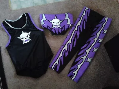 Pro Wrestling Gear Skull Star Black Purple Silver Singlet Tights Trunks WWE AEW • $300