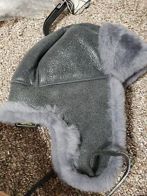 ZAVELIO Aviator UNISEXBomber Trapper Leather Shearling  Fur Hat LIGHTBLUE  L • $49