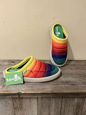 Sanuk Puffer N Chill Low Rainbow Slip On Surfer Slippers Kids Size 3 Youth NWT • $29.99