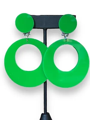 £7.99 • Buy 1960's Style Dangler Hoop Earrings, Mod Earrings Clip-on Mod Earrings Green