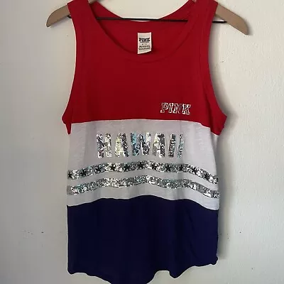 PINK Victoria’s Secret Hawaii Sequin Bling Red White & Blue Patriotic Tank S • $25