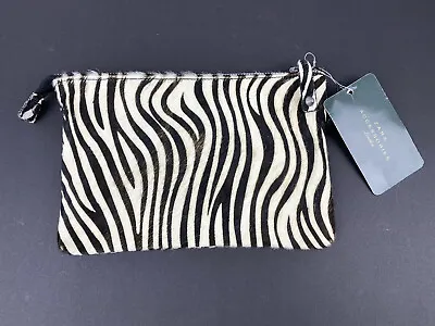 $25 • Buy Zara Accesories Leather Zebra Print Clutch Bag NWT