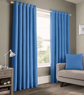 100% Cotton Ready Made Curtains Panama Self Lined Ring Top Eyelet Curtain Pair • £18.95
