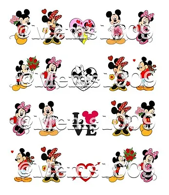 Mickey And Minnie Mouse Valentines Day Nail Art (Water Slide Decals) Nail Decals • $3.99