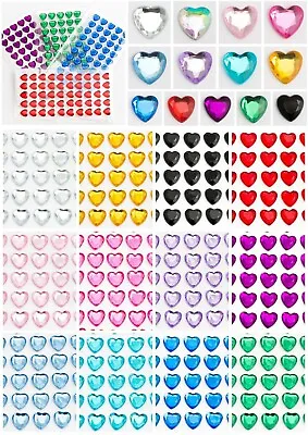 £2.45 • Buy Diamante Heart Stickers - Stick On Gems 6mm X 100 & 10mm X 50 Crystals Per Sheet
