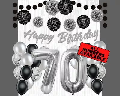 Silver & Black 70th Birthday Decorations - 40  Number Balloons &More Boy Or Girl • $29.99